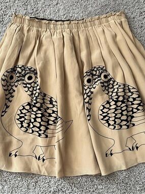 Anthropologie Corey Lynn Calter-Beige Mini Skirt with Black Owl Print Size 10